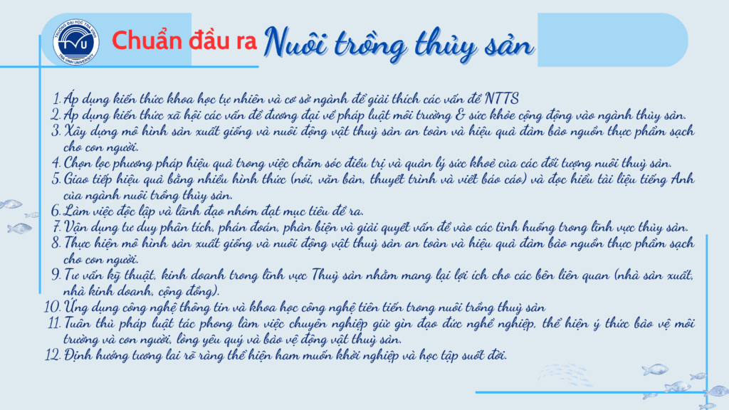 Chuẩn đầu ra ngành Nuôi trồng thủy sản TVU