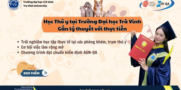 Học ngành Thú y tại Trường Đại học Trà Vinh (TVU) – chương trình đào tạo gắn liền thực tiễn, cơ hội thực tập Co-op tại cơ sở thú y và mở rộng việc làm sau tốt nghiệp.