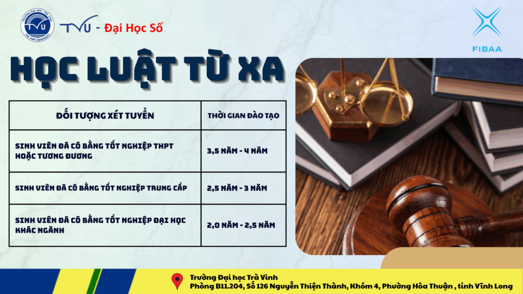 Đối tượng xét tuyển và thời gian đào tạo của ngành Luật hệ đào tạo Từ xa của Trường Đại học Trà Vinh