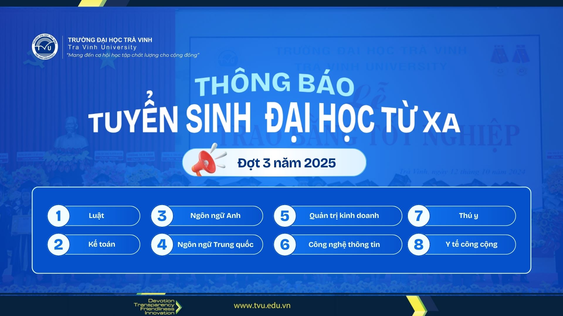 Thông báo Tuyển sinh Đại học Từ xa Đợt 3 năm 2025: Nâng tầm sự nghiệp cùng Trường Đại học Trà Vinh